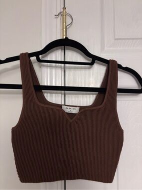 Babaton Brown Ribbed Square-Neck Crop Tank